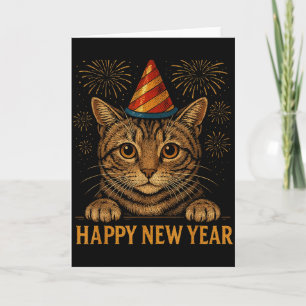 Grappig Gelukkig Nieuwjaar 2026 Kat Kijkt Oudejaar Kaart