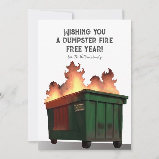 Grappig Gelukkig Nieuwjaar Afvoercontainer Brand Feestdagenkaart (Voorkant)