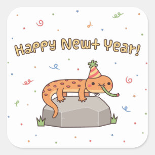 Grappig Gelukkig Nieuwjaar Salamander, Nieuwjaar P Vierkante Sticker