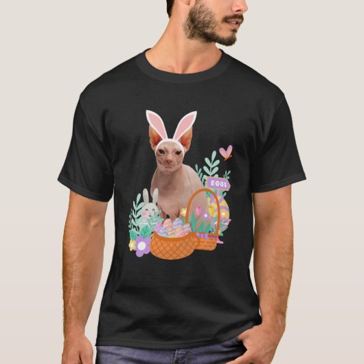 Grappig gelukkig Pasen sphynx kat konijneneieren m T-shirt (Voorkant)