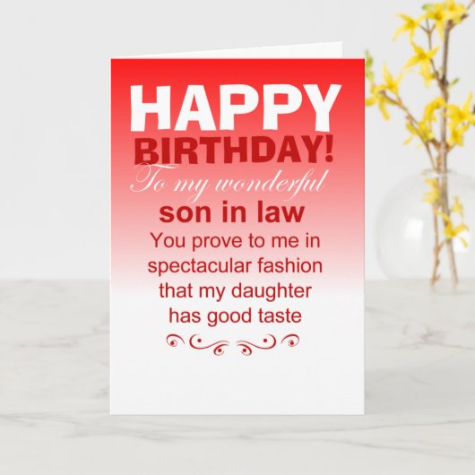 Grappig Gelukkige verjaardag zoon in de wet Kaart (Gele Bloem)