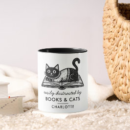 Grappig gemakkelijk afgeleid door boeken en katten mok