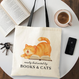 Grappig Gemakkelijk Afgeleid door Boeken & Katten Tote Bag