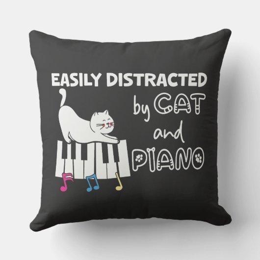 Grappig Gemakkelijk Afgeleid door Kat en Piano Muz Kussen (Achterkant)