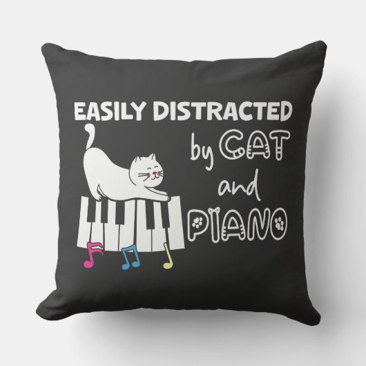 Grappig Gemakkelijk Afgeleid door Kat en Piano Muz Kussen (Voorkant)