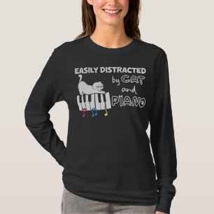 Grappig Gemakkelijk Afgeleid door Kat en Piano Muz T-shirt