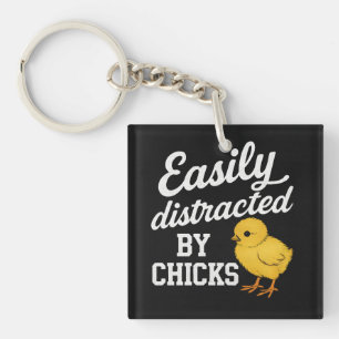 Grappig "Gemakkelijk Afgeleid Door Kippen" Sarcast Sleutelhanger
