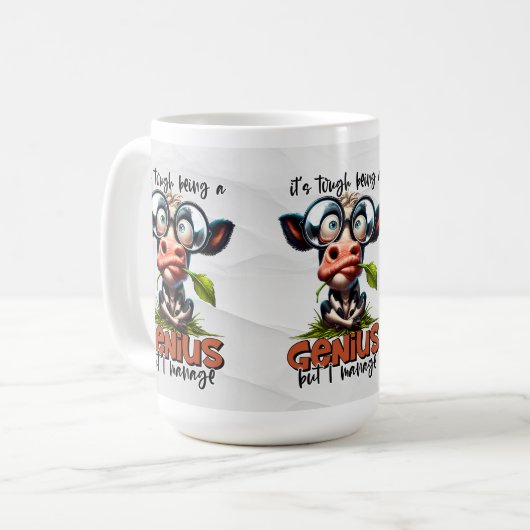 Grappig Genius Slimme Persoon met Goofy Koeien Koffiemok (Voorkant links)