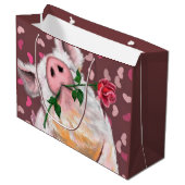 Grappig Gentleman Pig met Roos Gift Bag Groot Cadeauzakje (Voorkant Gekanteld)