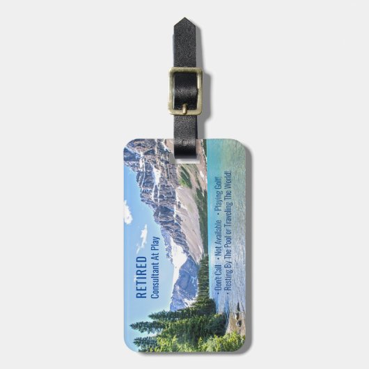 Grappig Gepensioneerd, Lake Mountains, Beroep Gag Bagagelabel (Voorkant verticaal)
