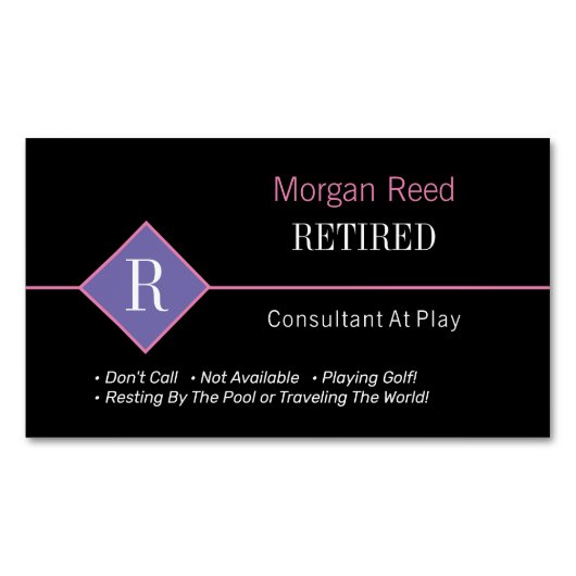 Grappig Gepensioneerd, Zwart & Roze, DIY Gag Magnetisch Visitekaartje (Voorkant)