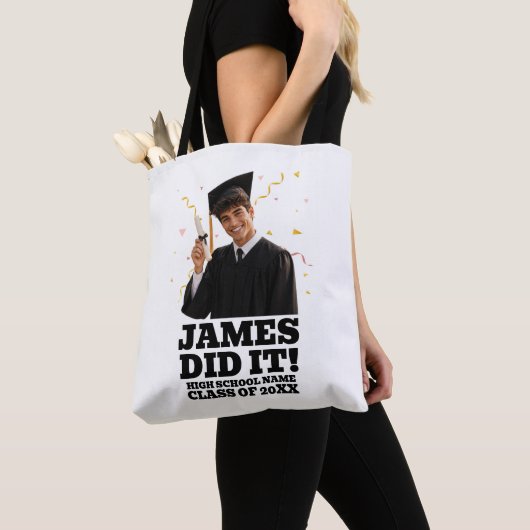 Grappig gepersonaliseerd afstudeerfeest aangepaste tote bag (Dichtbij)