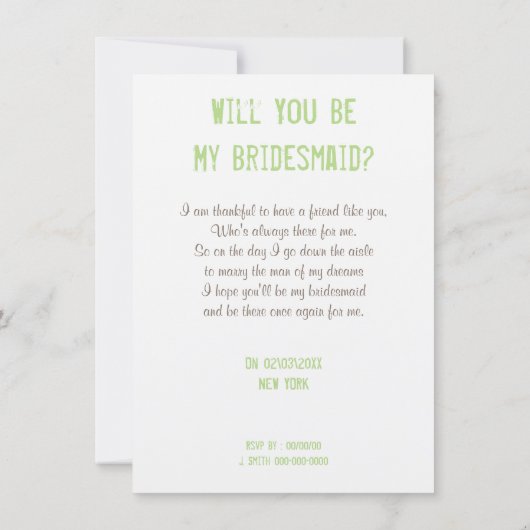 Grappig gepersonaliseerd als mijn bruidsmeisje/die kaart (Achterkant)