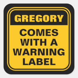 Grappig gepersonaliseerd geel komt met waarschuwin vierkante sticker
