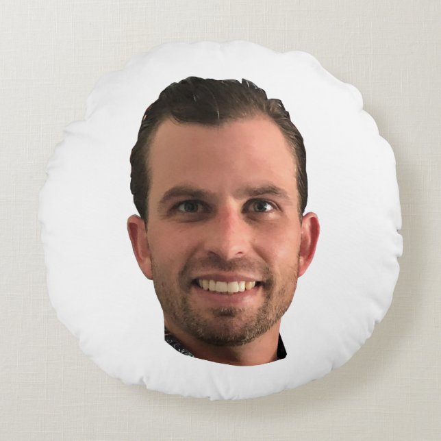 Grappig gepersonaliseerd gezichtscadeautje fotovri rond kussen (Voorkant)