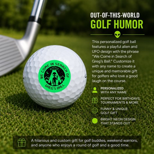 Grappig gepersonaliseerd golf cadeau UFO Alien Gro Golfballen