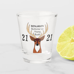 Grappig gepersonaliseerd hert Buck 21 Verjaardag Shot Glas