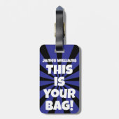 Grappig Gepersonaliseerde Tas Aandacht Blue Travel Bagagelabel (Achterkant verticaal)