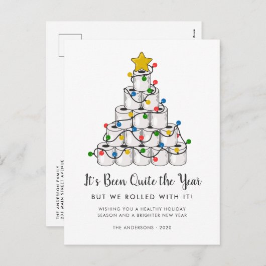 Grappig gerold met het toiletpapier kerstboom feestdagenkaart (Voorkant / Achterkant)