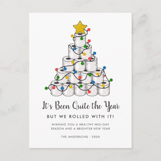 Grappig gerold met het toiletpapier kerstboom feestdagenkaart (Voorkant)