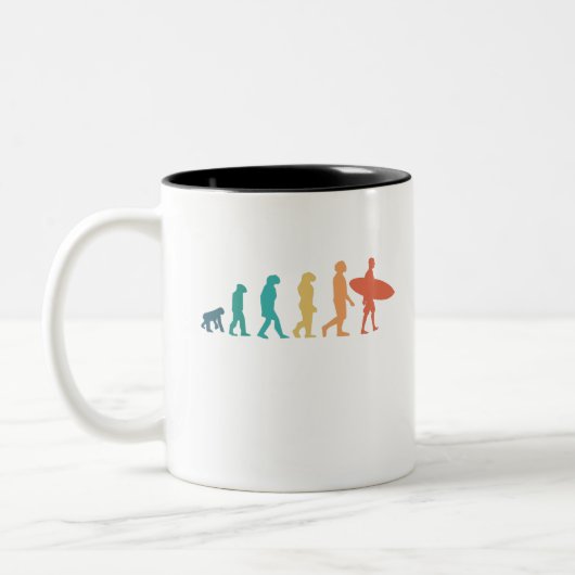 Grappig geschenk over de evolutie van de mens die  tweekleurige koffiemok (Links)