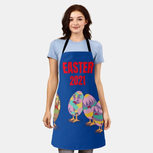 Grappig geschilderd paasei schort (Gedragen)