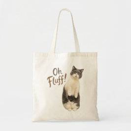 Grappig geschokte grijze en witte kat ontwerp tote bag