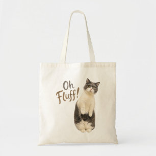 Grappig geschokte grijze en witte kat ontwerp tote bag