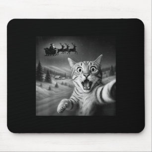 Grappig geschokte kat Selfie Santa Sleigh Christma Muismat
