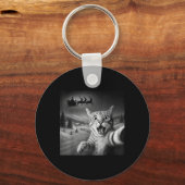 Grappig geschokte kat Selfie Santa Sleigh Christma Sleutelhanger (Voorkant)