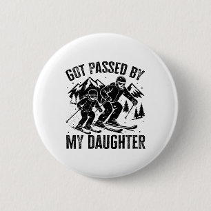 Grappig geschopt door mijn dochter tijdens skiën S Ronde Button 5,7 Cm
