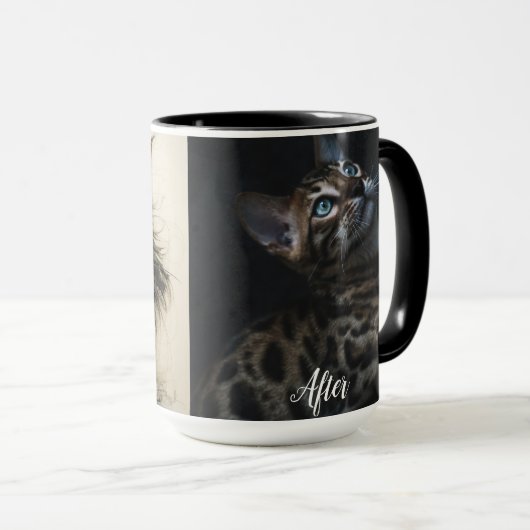 Grappig gesneden voor en na de koffie mok (Voorkant rechts)