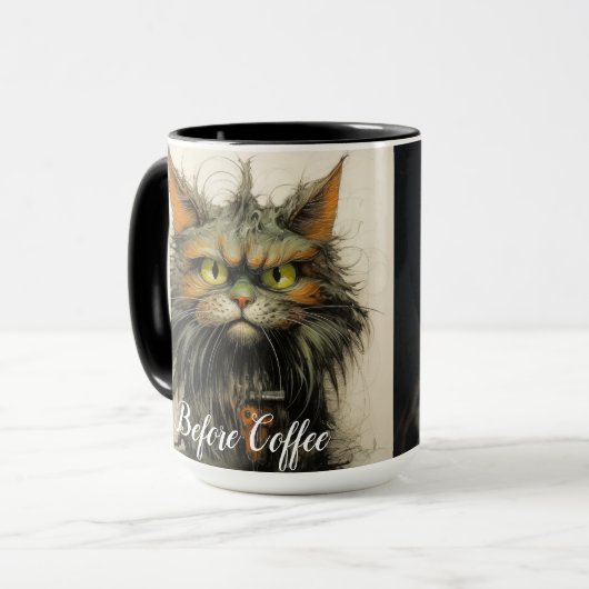 Grappig gesneden voor en na de koffie mok (Voorkant links)