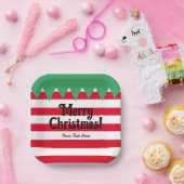 Grappig gestreept elf pak op maat kerstfeest papieren bordje (Feest)