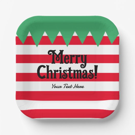 Grappig gestreept elf pak op maat kerstfeest papieren bordje (Voorkant)