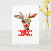 Grappig gestrest rendier HAPPY NEW YEAR humor Kaart (Gele Bloem)