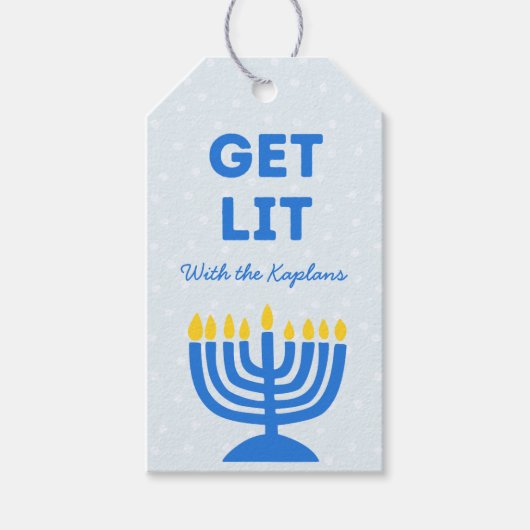 Grappig "Get Lit" Chic Gepersonaliseerde Menorah C Cadeaulabel (Voorkant)