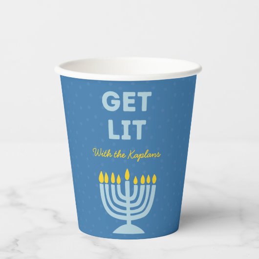 Grappig "Get Lit" Chic Gepersonaliseerde Menorah C Papieren Bekers (Voorkant)