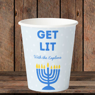 Grappig "Get Lit" Chic Gepersonaliseerde Menorah C Papieren Bekers