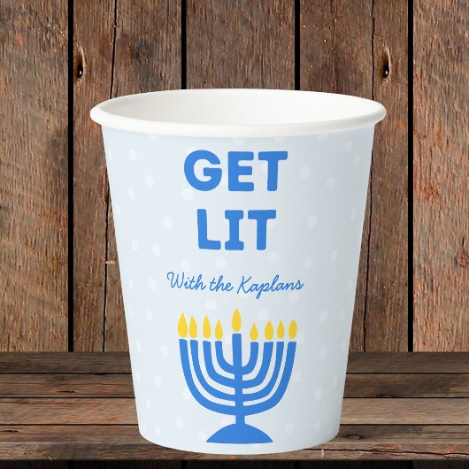 Grappig "Get Lit" Chic Gepersonaliseerde Menorah C Papieren Bekers