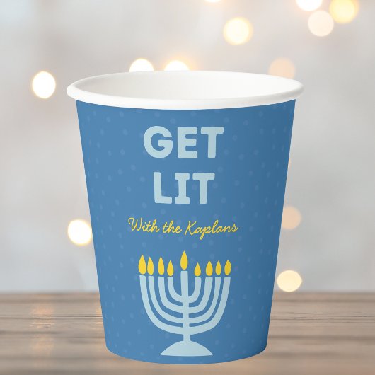 Grappig "Get Lit" Chic Gepersonaliseerde Menorah C Papieren Bekers