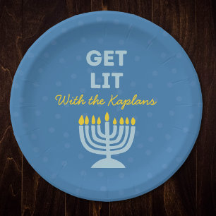 Grappig "Get Lit" Chic Gepersonaliseerde Menorah C Papieren Bordje