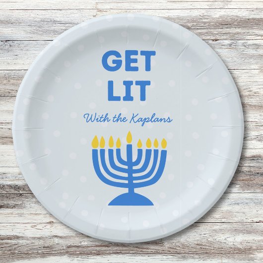 Grappig "Get Lit" Chic Gepersonaliseerde Menorah C Papieren Bordje