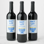 Grappig "Get Lit" Chic Gepersonaliseerde Menorah C Wijn Etiket (Flessen)