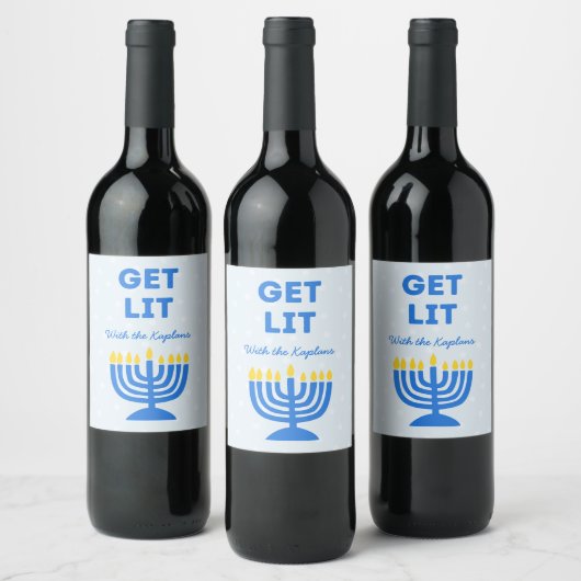 Grappig "Get Lit" Chic Gepersonaliseerde Menorah C Wijn Etiket (Flessen)