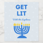 Grappig "Get Lit" Chic Gepersonaliseerde Menorah C Wijn Etiket (Enkel label)