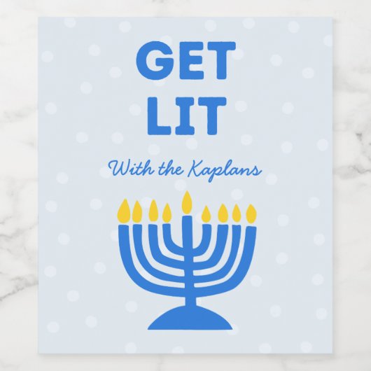 Grappig "Get Lit" Chic Gepersonaliseerde Menorah C Wijn Etiket (Enkel label)