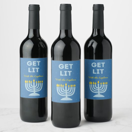 Grappig "Get Lit" Chic Gepersonaliseerde Menorah C Wijn Etiket (Flessen)