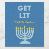 Grappig "Get Lit" Chic Gepersonaliseerde Menorah C Wijn Etiket (Enkel label)