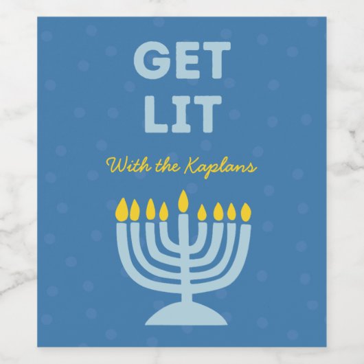 Grappig "Get Lit" Chic Gepersonaliseerde Menorah C Wijn Etiket (Enkel label)